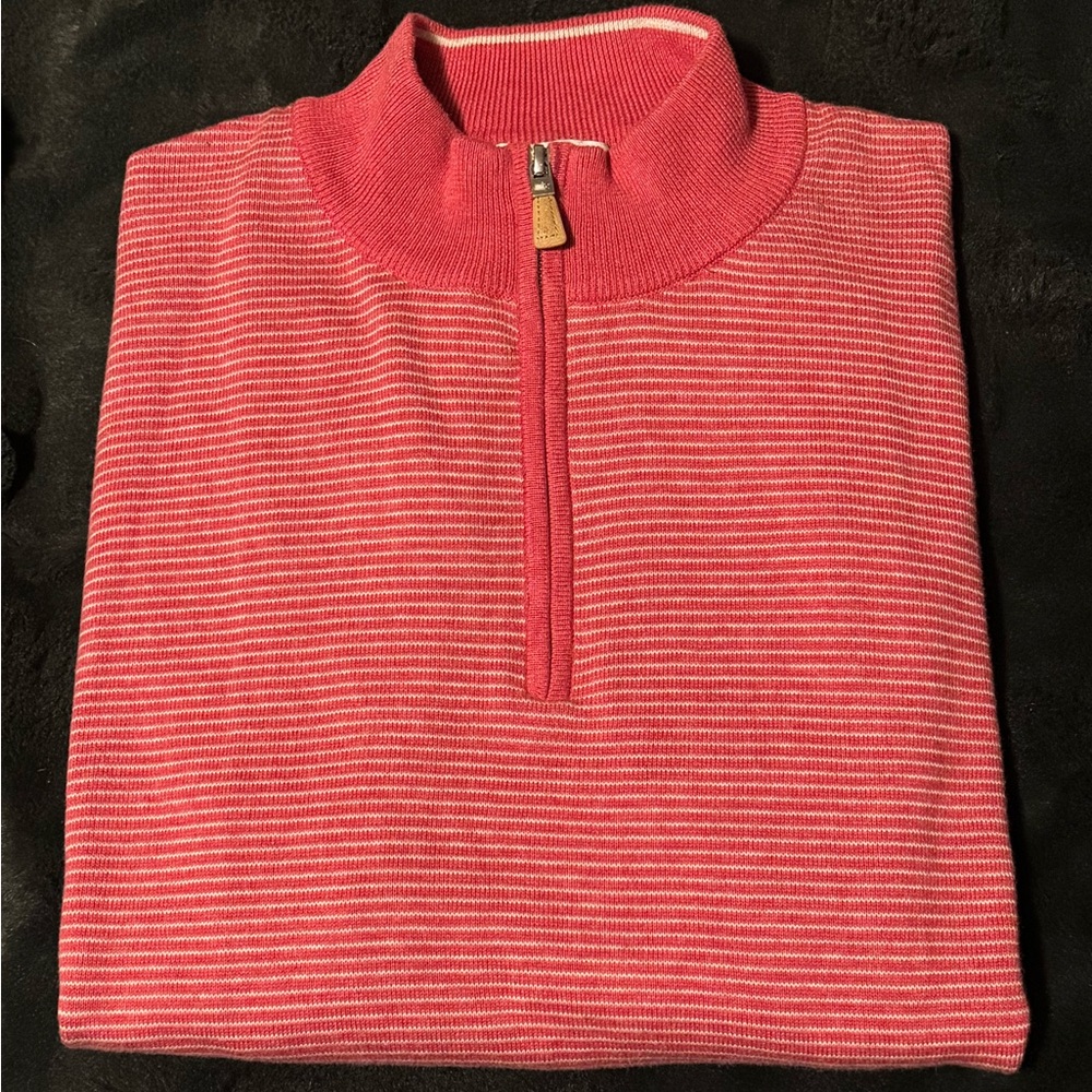 Peter Millar Coral Striped Zip-Up Sweater ( Quarter Zip )